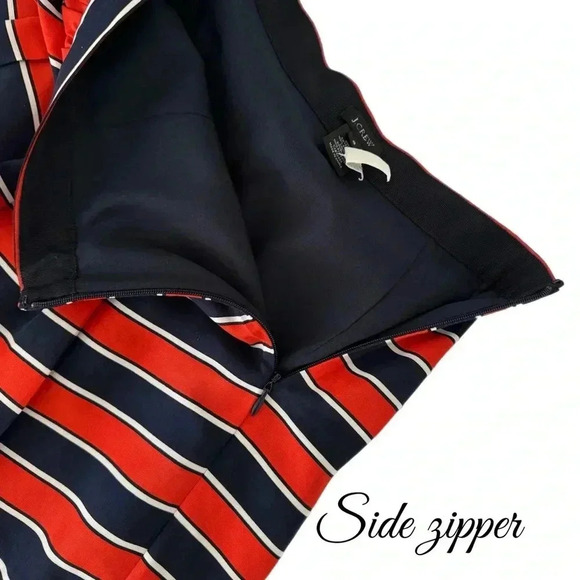 J. CREW 100% Silk Skirt A Line Pleated Retro Style Navy Red Stripe Pleats Sz 2 - Picture 8 of 13